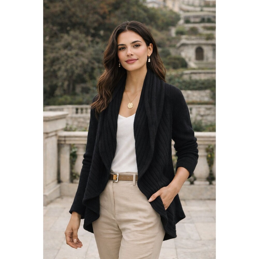 Peruvian Link Black Alpaca Draped Cardigan Quiet Luxury Minimalist Size: O/S